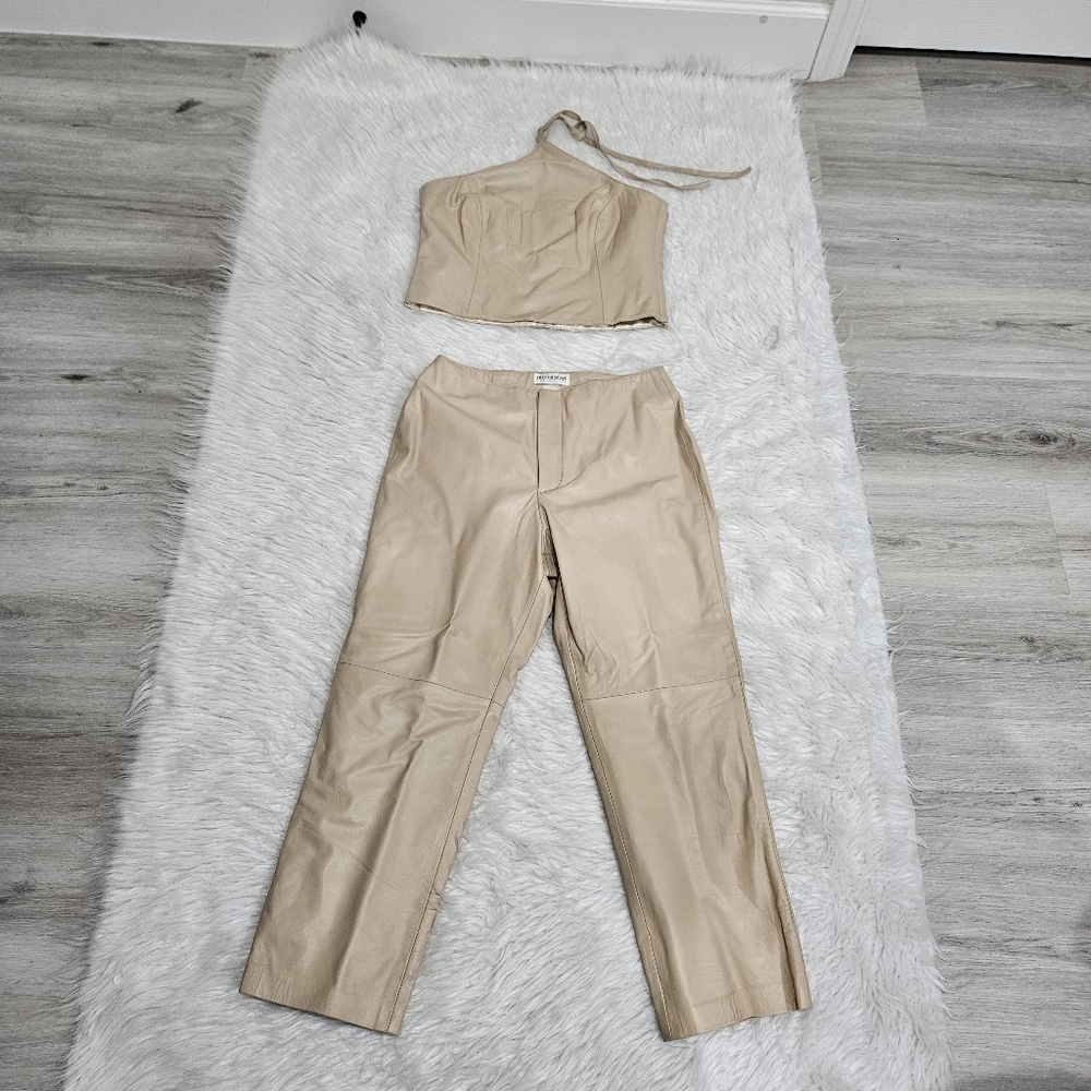 Vintage  LEATHER HUGO BUSCATI  Tan Women's 2 PIECES SET
